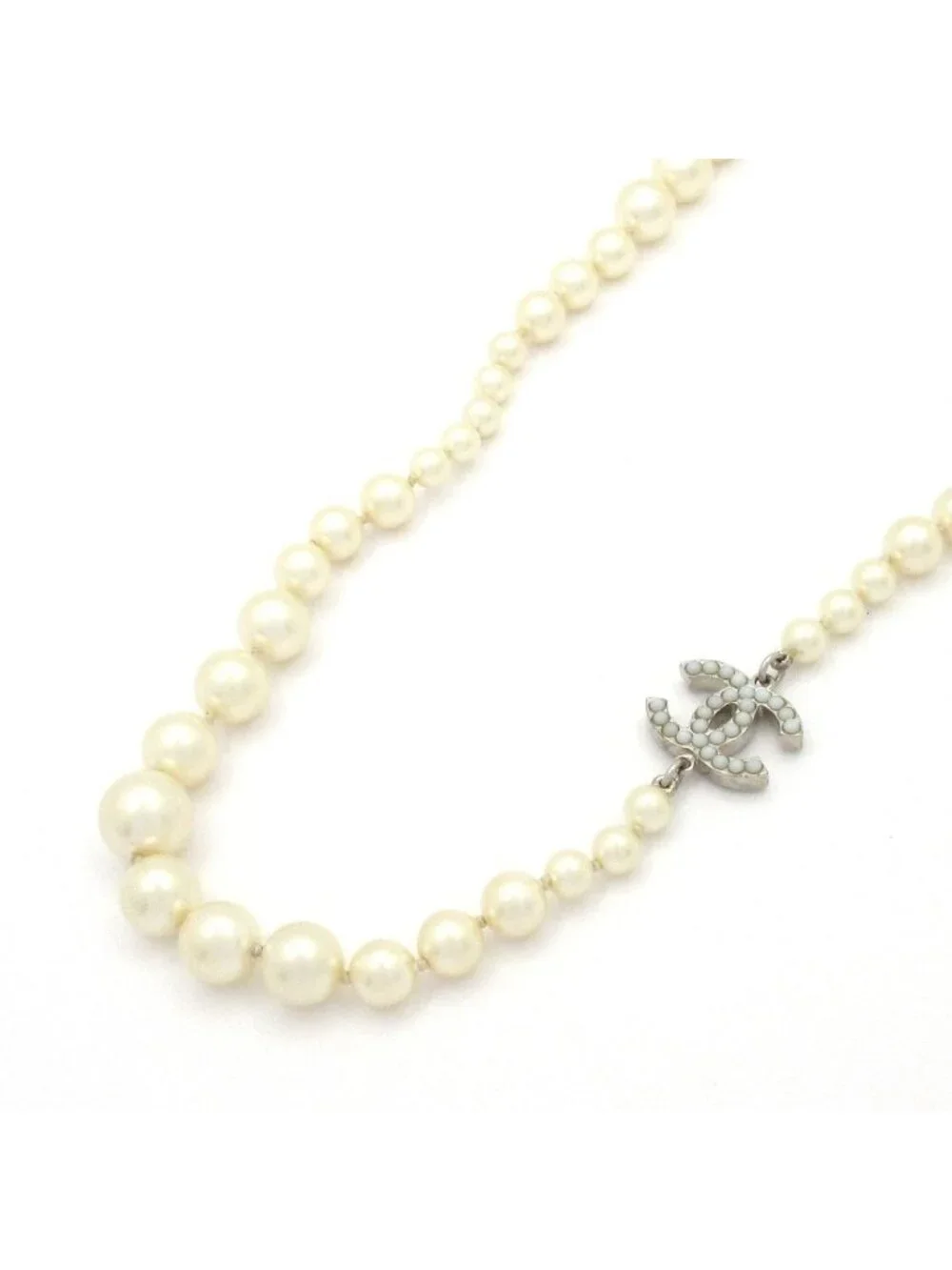 Chanel Necklace Silver Ivory Long CC Logo